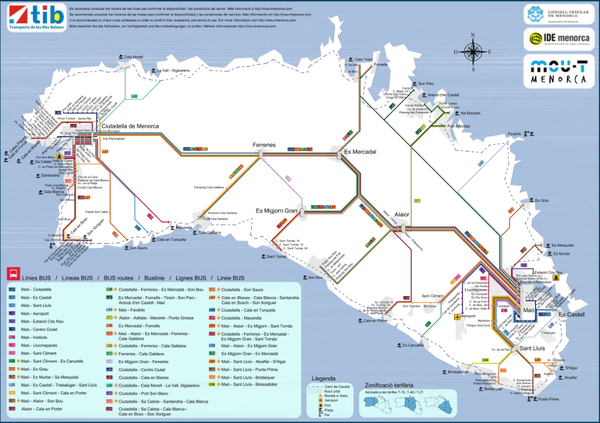 Menorca Buslinienkarte